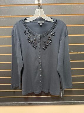 Elementz Black Embellished Cardigan Button Front Beaded Detail XL NWT